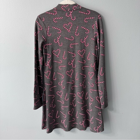 Gray Candy Cane Patterned Holiday Dress Rayon and Spandex Size Small Awake - Picture 5 of 6